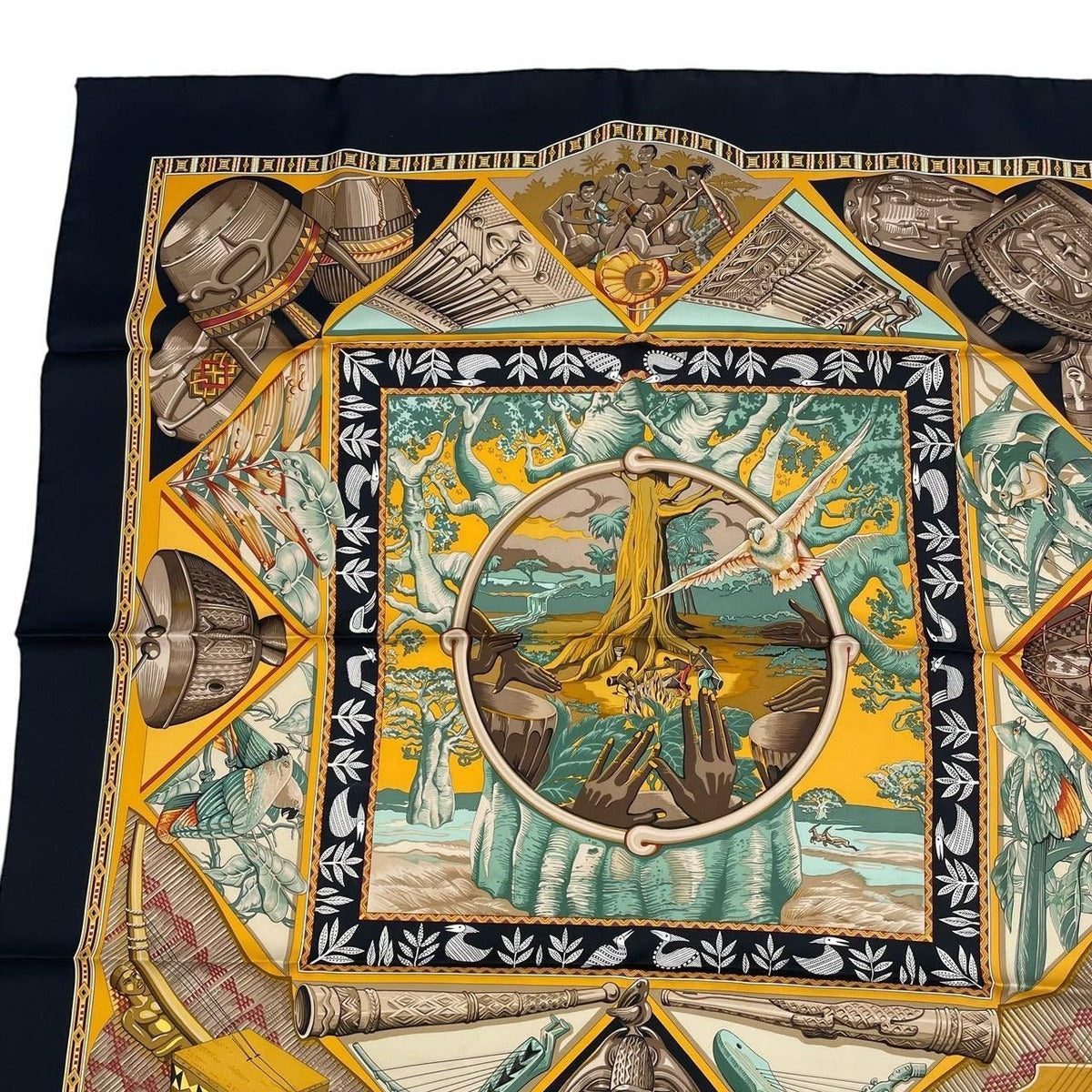Hermes Scarf Carre 90 Au Son du Tam to the Sound of Silk Navy — view 3