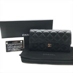 Chanel Items CC Logo Quilted Lambskin Long Flap Wallet Black