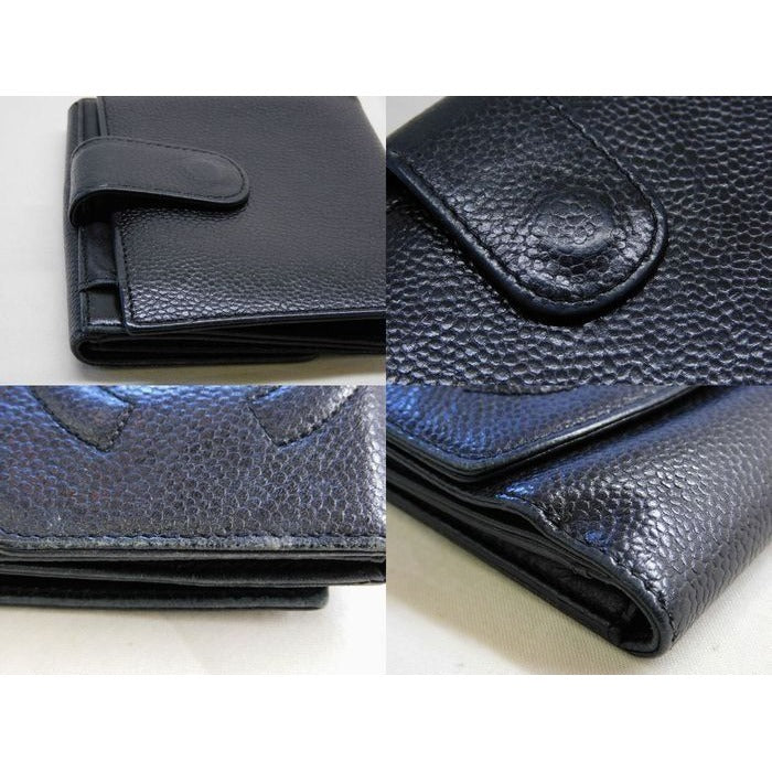 Chanel CC Logo Compact Wallet Caviar Leather Black Vintage — view 5