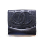 Chanel CC Logo Compact Wallet Caviar Leather Black Vintage