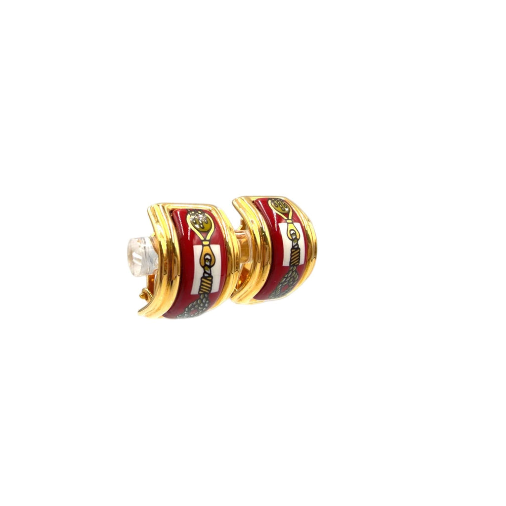 Hermes Enamel Gold Red Earrings — view 2