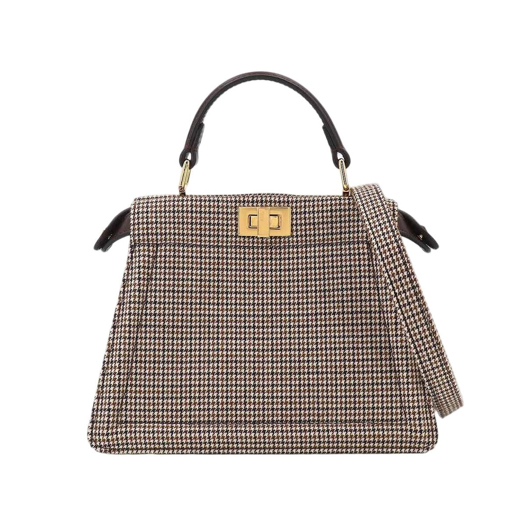 Fendi Peekaboo ISeeU Petit 2-Way Bag Canvas Leather Brown