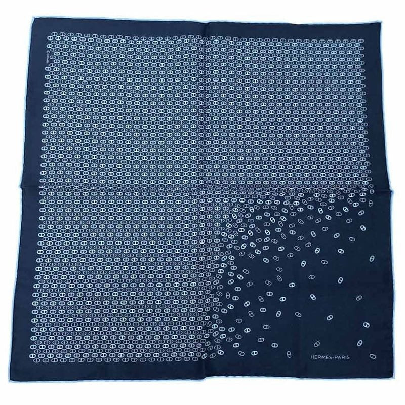 Hermes Pocket Chief Scarf Pochette Twill Carre Chaine D'ancre Silk Navy