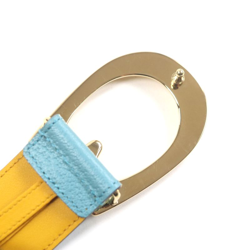 Gucci Memorable Buckle g Logo Bicolor Leather Belt Yellow Blue — view 7
