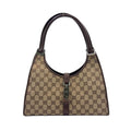 Gucci Jackie Leather Canvas Brown Beige Handbag Silver