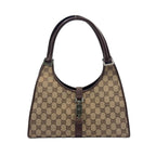 Gucci Jackie Leather Canvas Brown Beige Handbag Silver