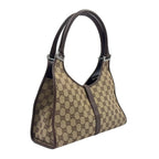 Gucci Jackie Leather Canvas Brown Beige Handbag Silver — view 2