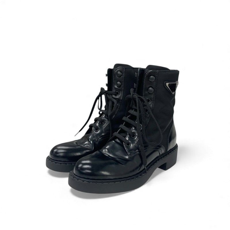Prada Boots Short Shoes Nylon Leather Black Re-nylon Brushed