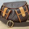 Celine Macadam Shoulder Bag Leather Brown Pocket