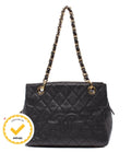 Chanel Chain Shoulder Bag Gold Quilted Caviar Leather Petit Timeless