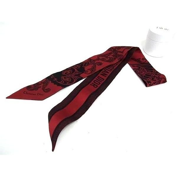 Dior Mitzah Silk Heart Ribbon Scarf Red Black