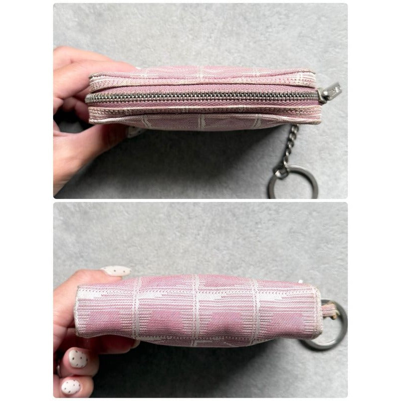 Chanel New Travel Line Coin Case Ring Mini Pouch Canvas Pink Coco — view 2