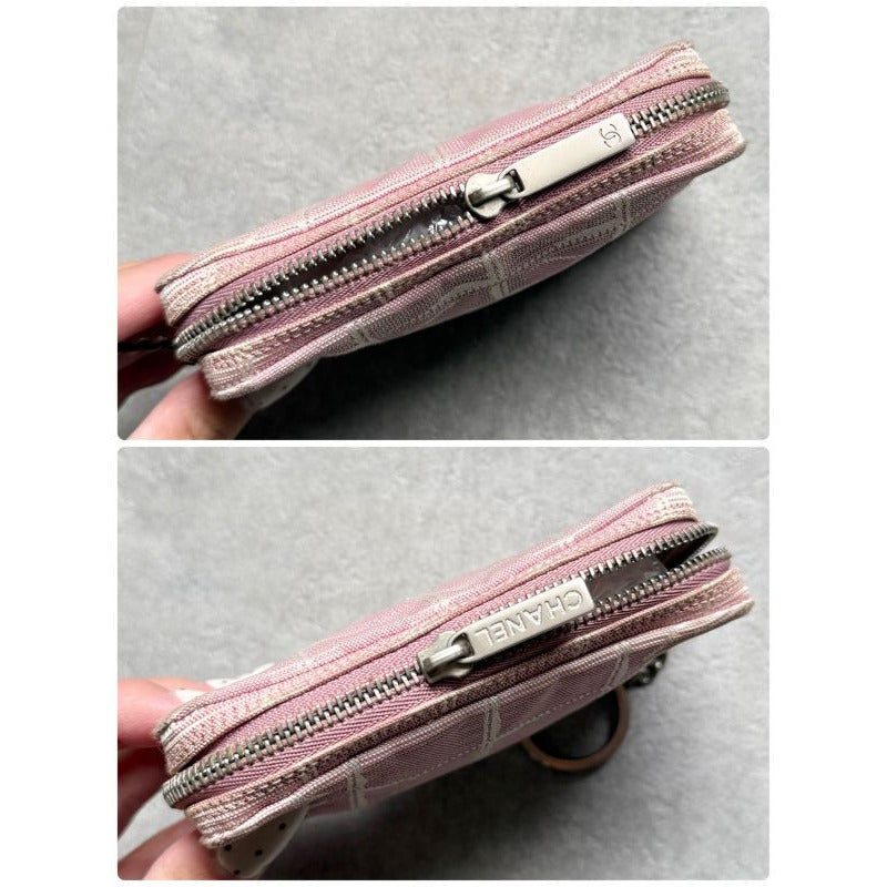 Chanel New Travel Line Coin Case Ring Mini Pouch Canvas Pink Coco — view 4