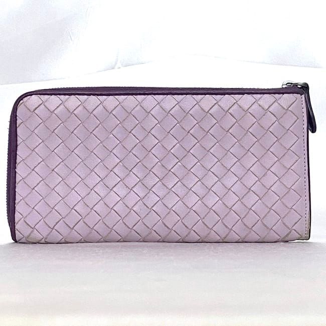 Bottega Veneta L Shaped Zipper Long Wallet In Purple Intrecciato — view 2