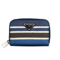 Prada Coin Case Triangle Logo 2 mm 003 Blue Black White Saffiano Baiade Zip