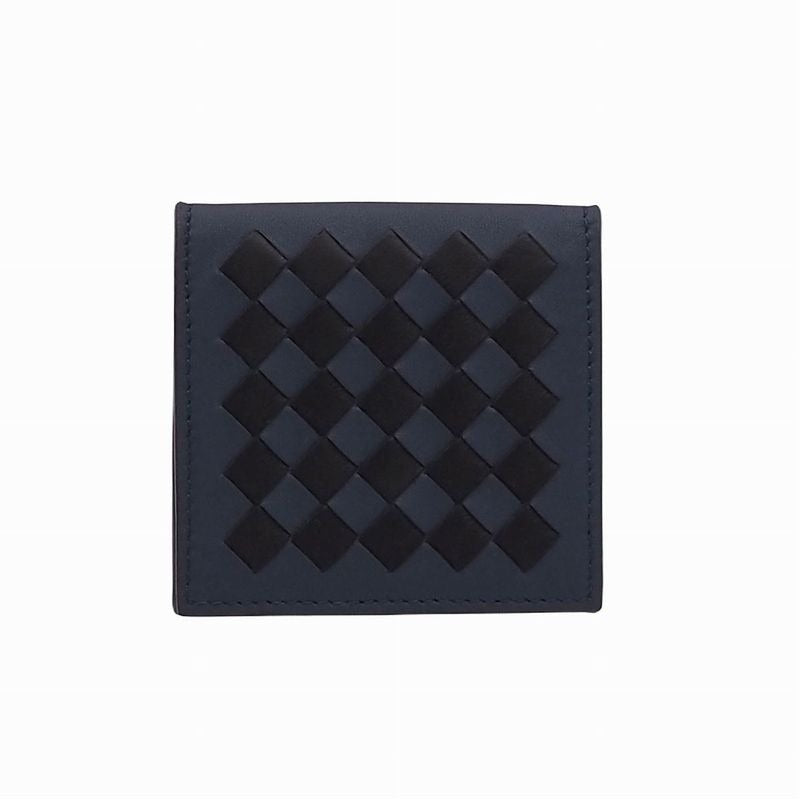 Bottega Veneta Intrecciato Calfskin Black Deep Blue Folding Coin Purse — view 3