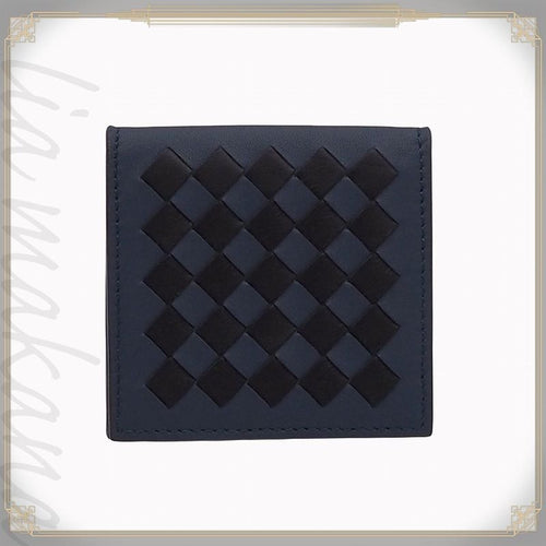 Bottega Veneta Intrecciato Calfskin Black Deep Blue Folding Coin Purse