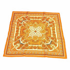 Hermes Carre 55 Apron D'or Golden Spur Silk Scarf Orange