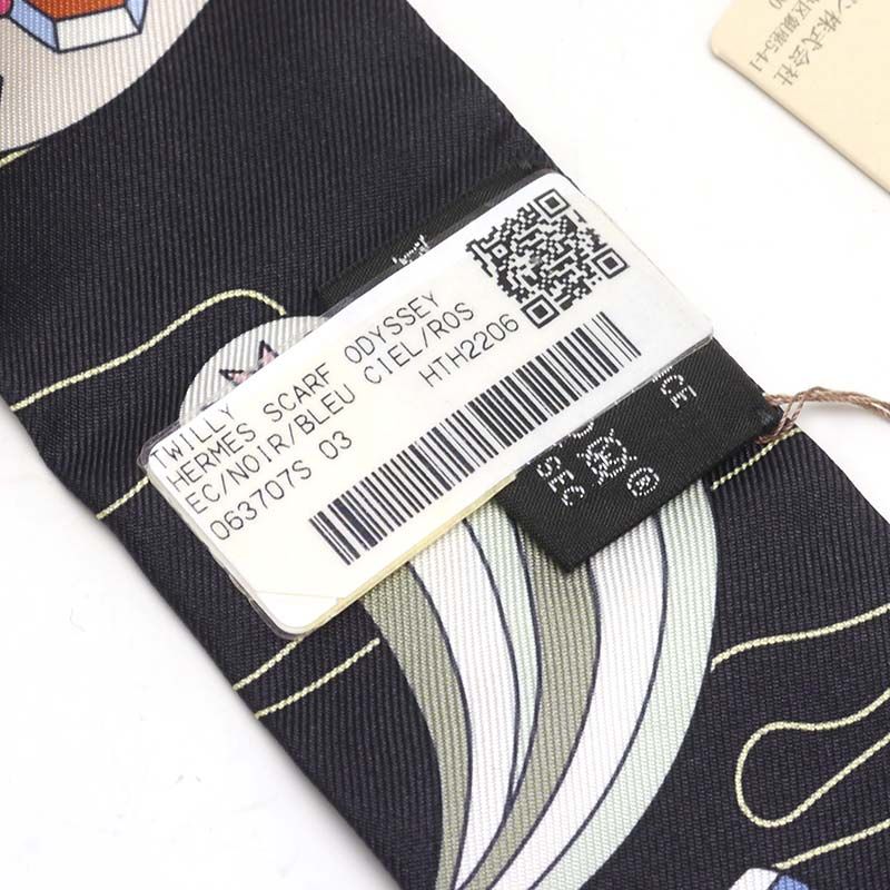 Hermes Twilly Odyss Ey Silk Scarf Black — view 3
