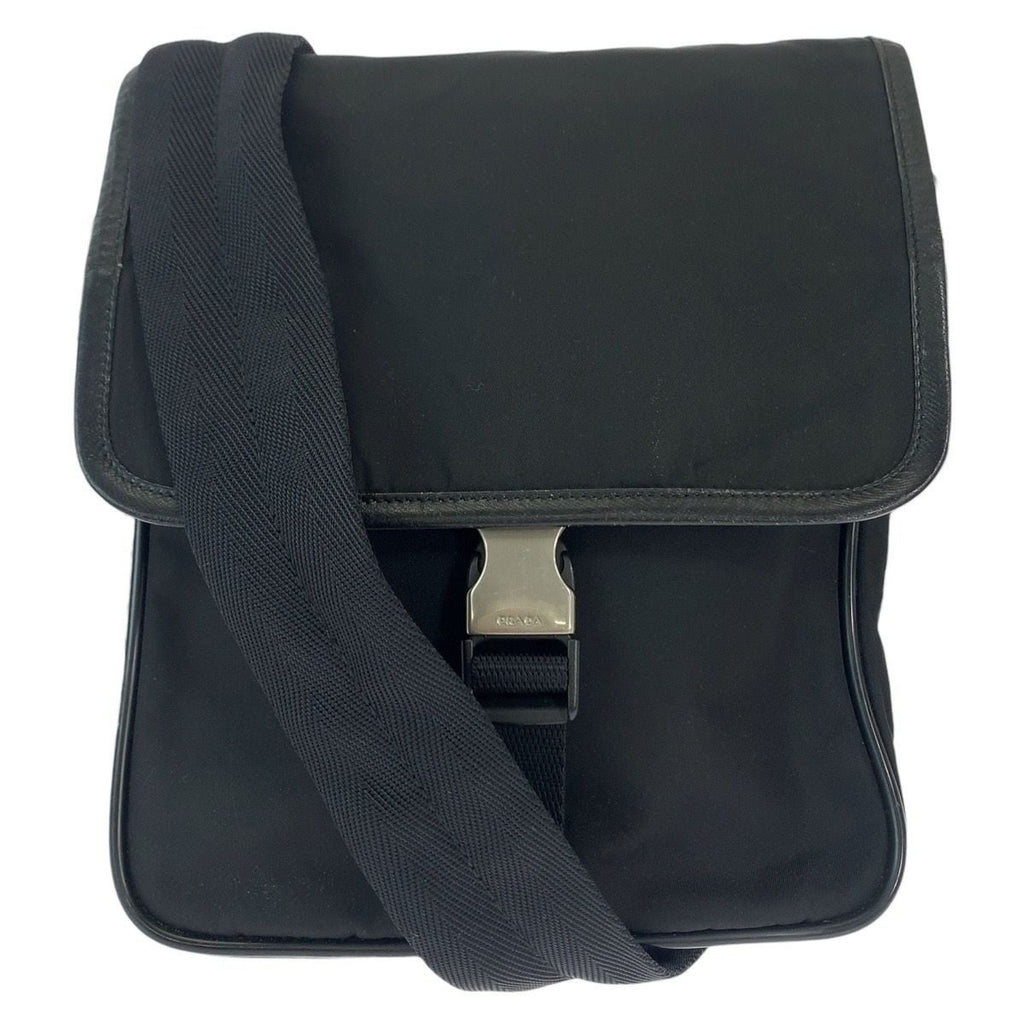 Prada Tessuto Black Silver Nylon Shoulder Bag Pochette