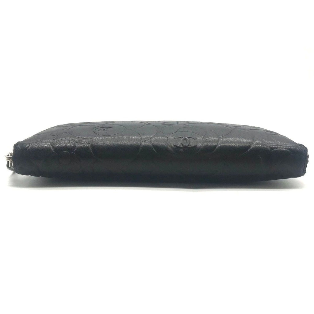 Chanel CC Logo Camellia Lambskin Zip Around Wallet Black — view 5