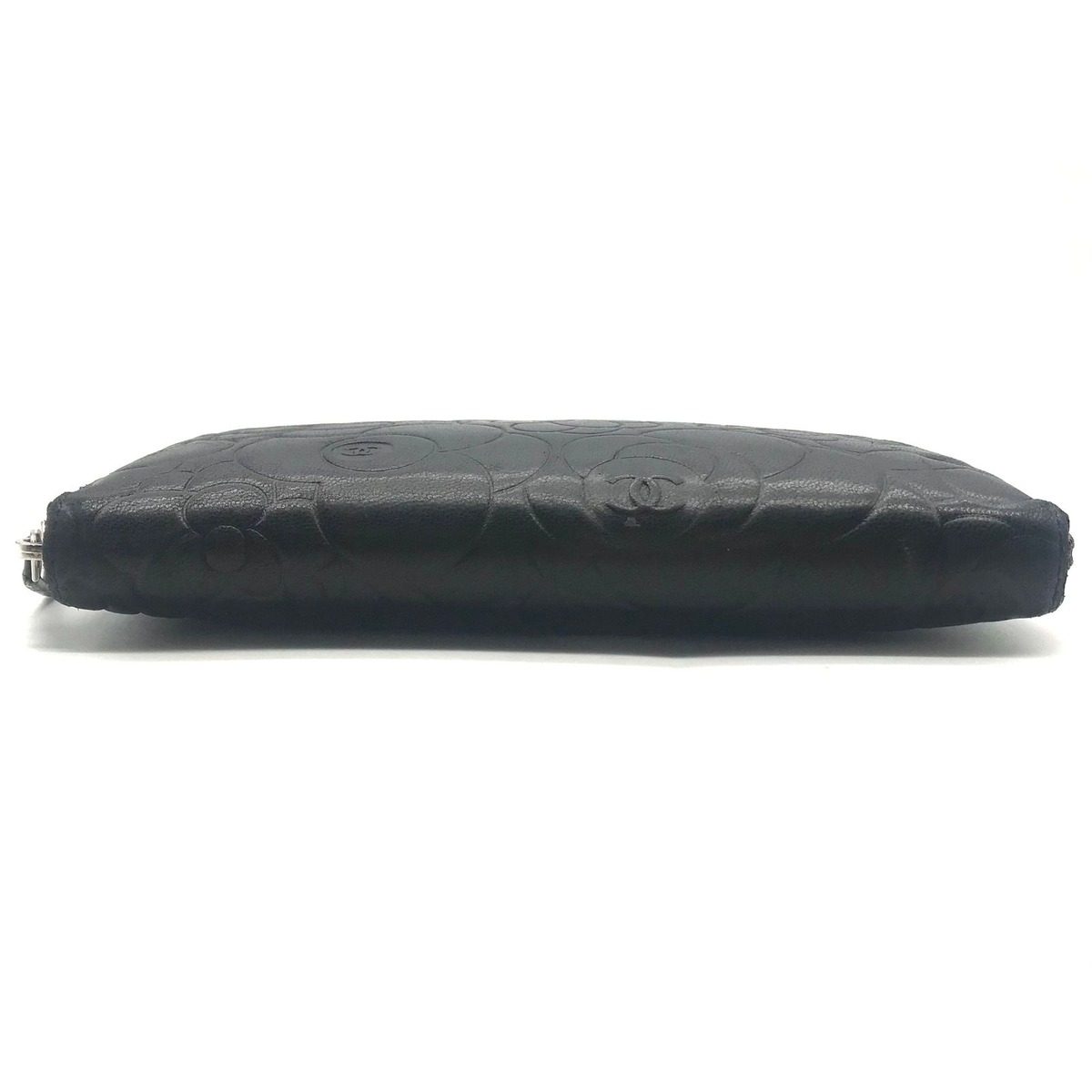 Chanel CC Logo Camellia Lambskin Zip Around Wallet Black — view 6