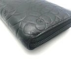 Chanel CC Logo Camellia Lambskin Zip Around Wallet Black — view 9