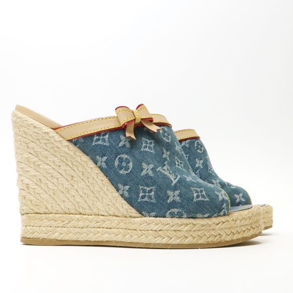 Louis Vuitton Monogram Denim Wedge Sole Sandals 36 Espadrilles — view 3