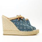 Louis Vuitton Monogram Denim Wedge Sole Sandals 36 Espadrilles — view 3