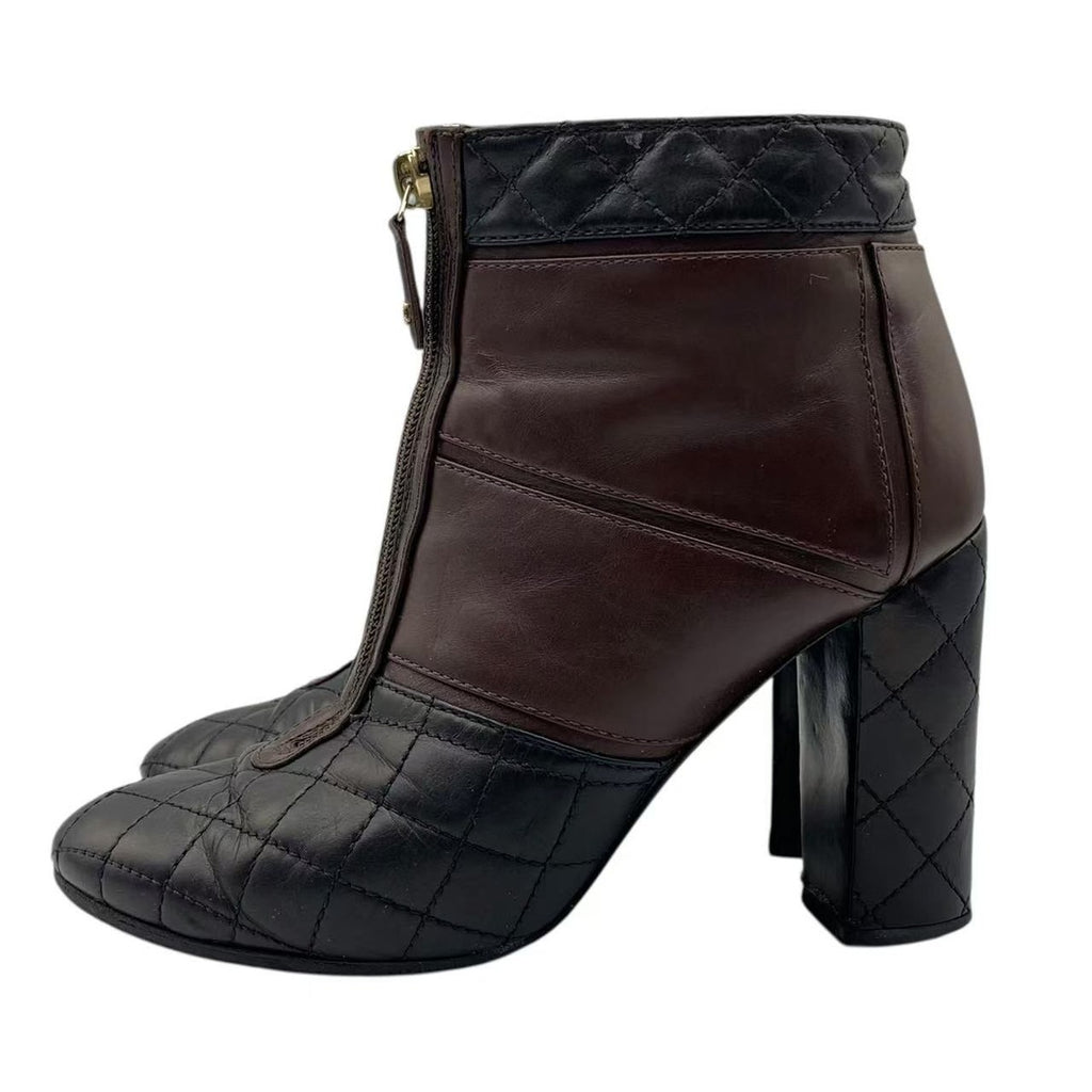 Chanel Short Boots Quilted Black Brown Leather 37 — view 2