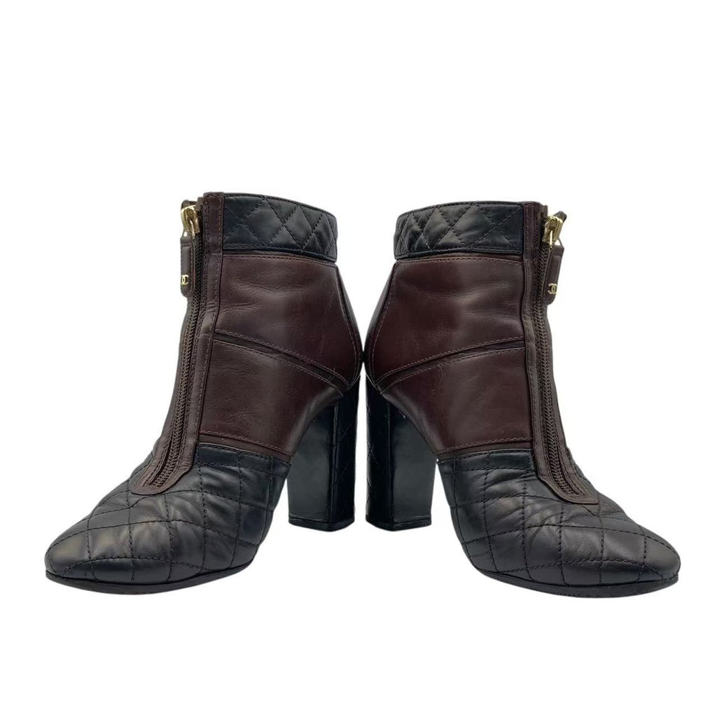 Chanel Short Boots Quilted Black Brown Leather 37 — view 4
