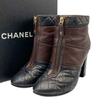 Chanel Short Boots Quilted Black Brown Leather 37