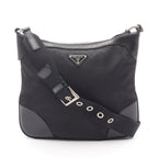 Prada Shoulder Bag Black Nylon Leather Triangle Logo