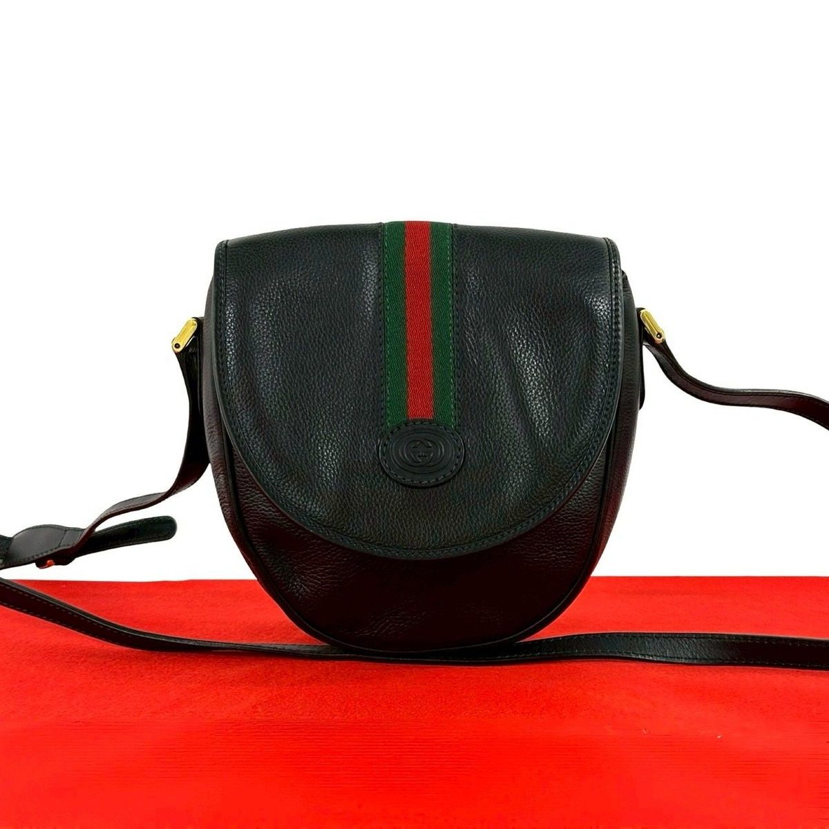 Gucci Vintage Sherry Line GG Logo Leather Shoulder Bag Pochette Black