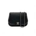 Chanel Bag Shoulder Leather Black Silver Turnlock Chain