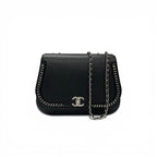 Chanel Bag Shoulder Leather Black Silver Turnlock Chain