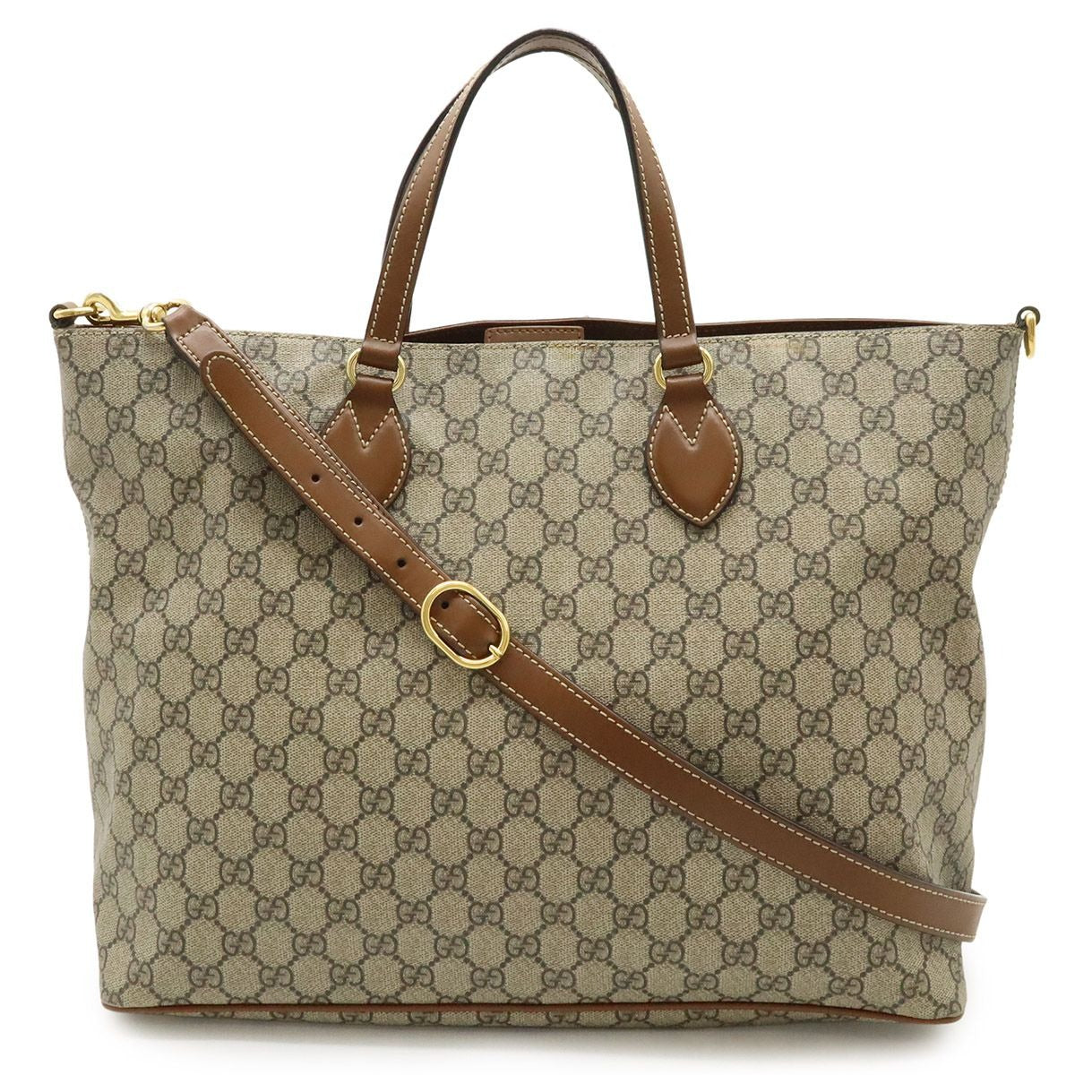Gucci GG Supreme Tote 2-Way Shoulder Bag Crossbody Leather Beige Brown
