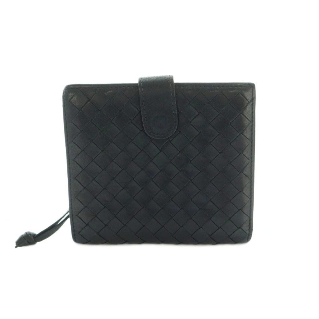 Bottega Veneta Intrecciato Wallet Bifold Coin Purse Leather Black
