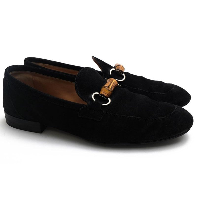 Gucci Bit Loafer Shoes Men Suede Leather Black Bamboo — view 2