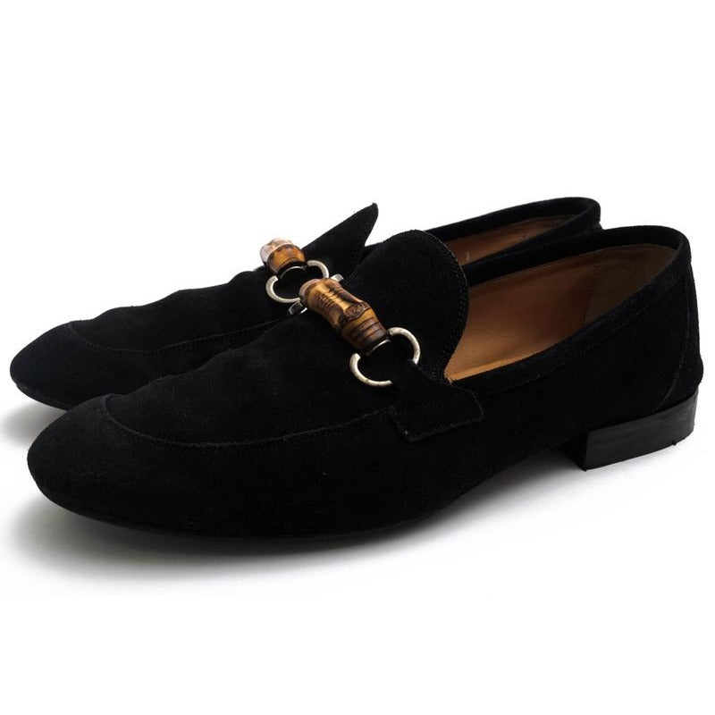 Gucci Bit Loafer Shoes Men Suede Leather Black Bamboo