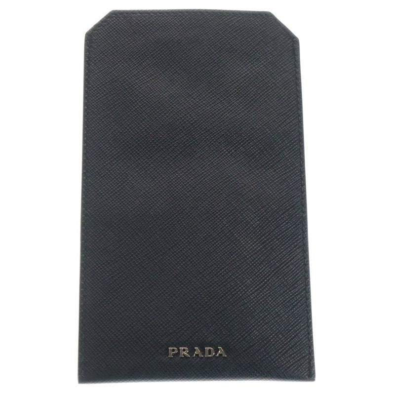 Prada Sapphire Leather Travel Case Card Black 2 Zh004 — view 2