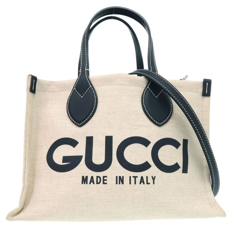 Gucci 2-Way Print Medium Tote Bag Canvas Leather Natural 0811 — view 2