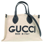 Gucci 2-Way Print Medium Tote Bag Canvas Leather Natural 0811 — view 2