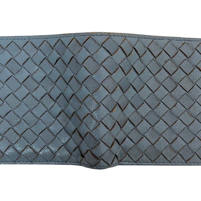 Bottega Veneta Fold Wallet Blue Intrecciato Leather — view 6