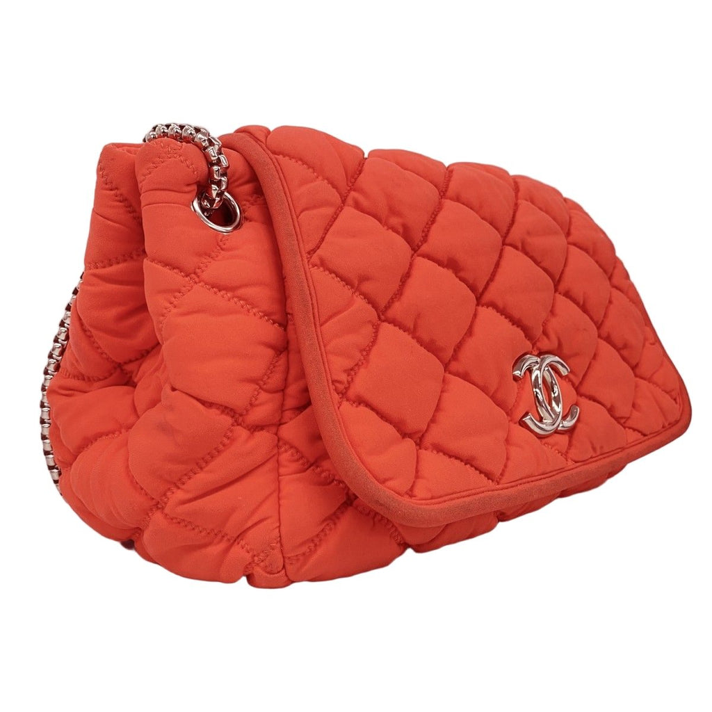 Chanel Shoulder Bag Bubble Quilt Nylon Red Silver — view 2
