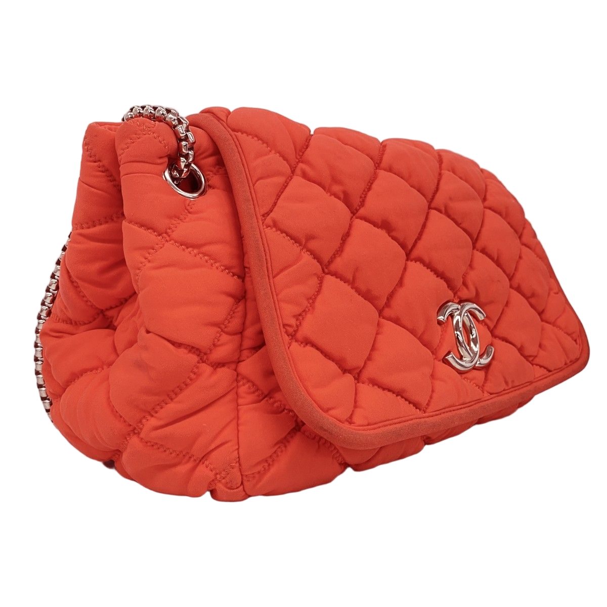Chanel Shoulder Bag Bubble Quilt Nylon Red Silver — view 2