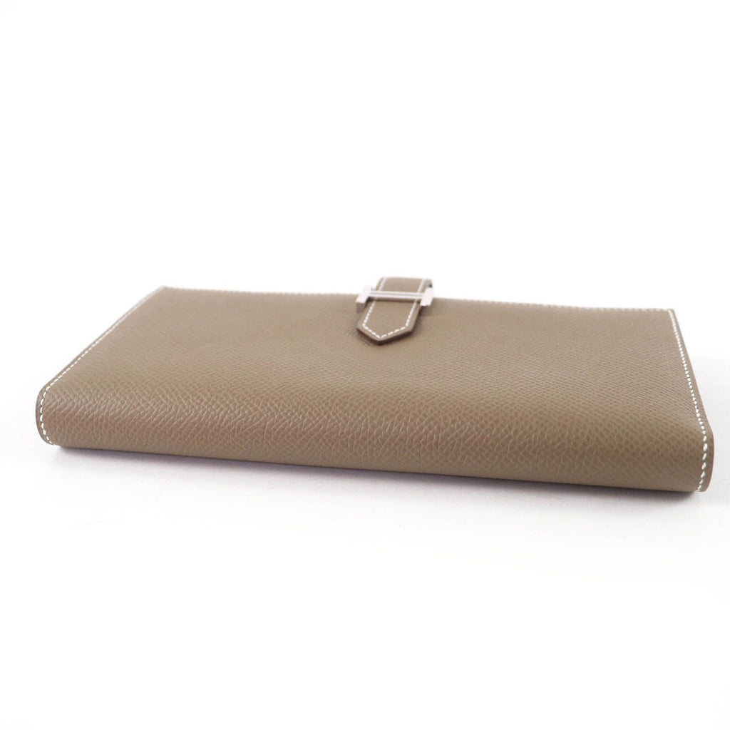 Hermes Bearn Souffle Etoupe Silver Leather Wallet — view 4