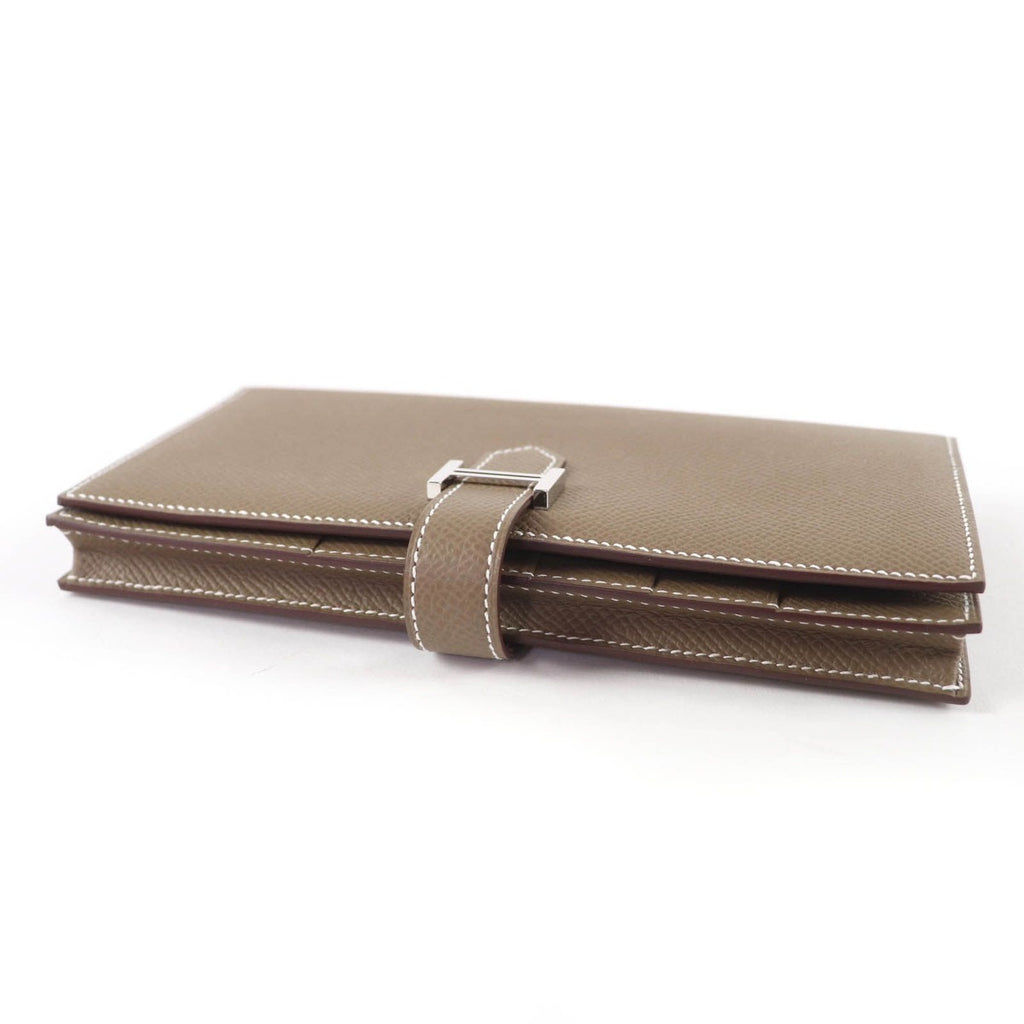 Hermes Bearn Souffle Etoupe Silver Leather Wallet — view 5