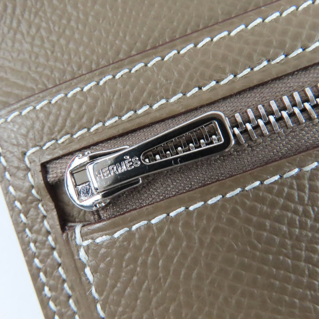Hermes Bearn Souffle Etoupe Silver Leather Wallet — view 9