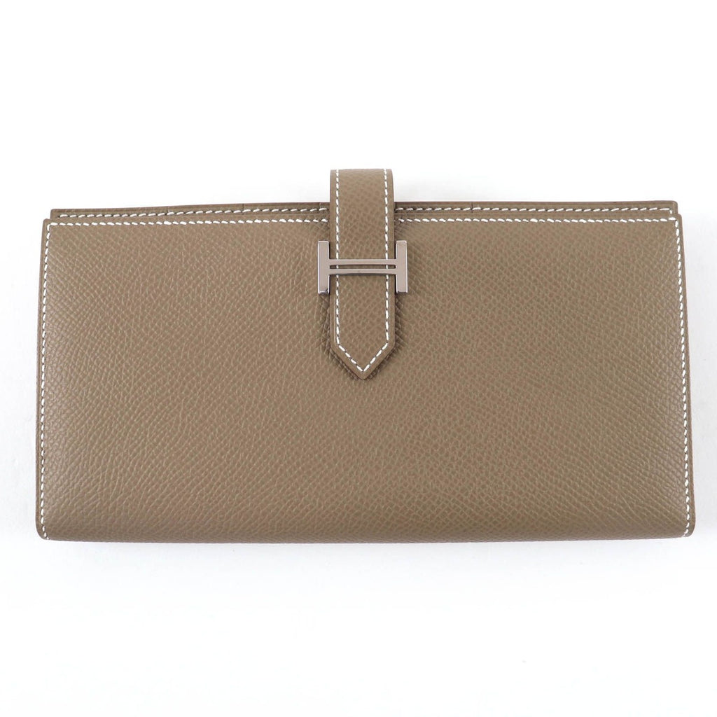 Hermes Bearn Souffle Etoupe Silver Leather Wallet